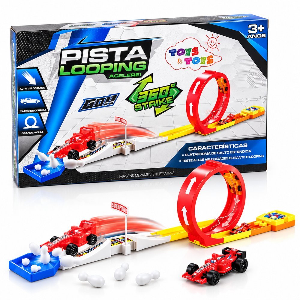 Pista de Carrinho Looping 360° Strike com Carrinho de Corrida Brinquedo Infantil para Menino presente infantil criança
