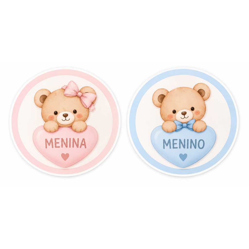 ADESIVO PERSONALIZADO 5CM REDONDO CHÁ REVELAÇÃO LEMBRANCINHA FESTA ANIVERSÁRIO CAIXINHA ACRÍLICA
