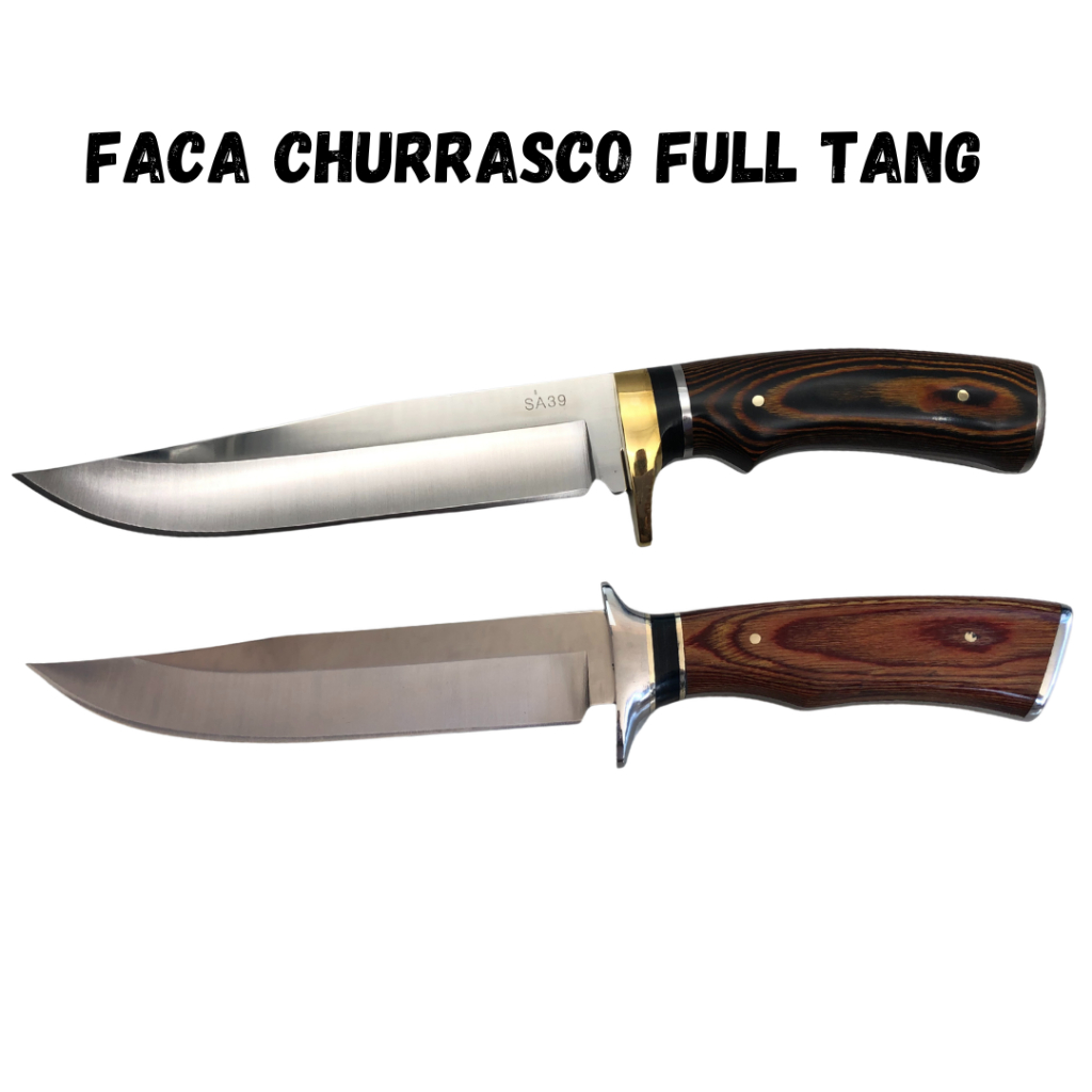 Faca Churrasco Caça e Pesca Cabo Artesanal em Madeira, Aço Inox FullTang - 1513