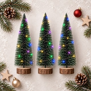 kit Mini Arvore Pinheiro Nevado Natal 20cm com LED colorido - Decoração Natalina de Mesa Enfeite Natal - Kit 1 / 2 / 3