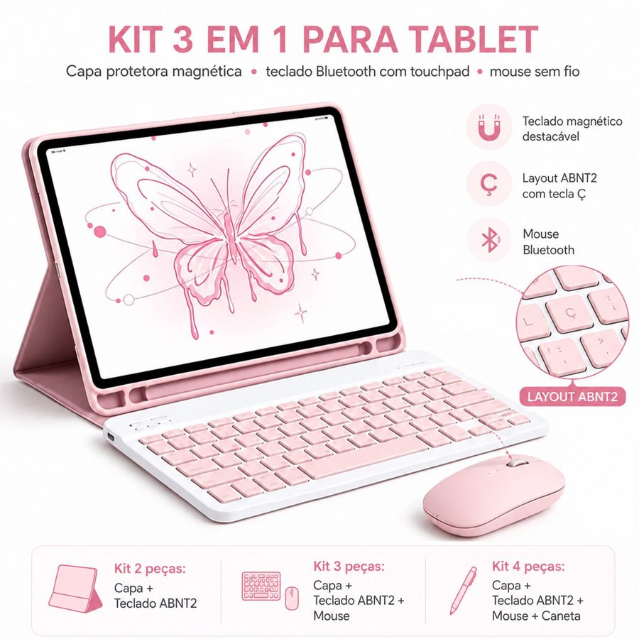 Capa Para Samsung S10 Lite/S10FE / S6 Lite / S10 FE+ / Redmi Pad 2 11"/SE 11"/ A11+/A9+/ Com Abnt2 Teclado Com Ç E Mouse
