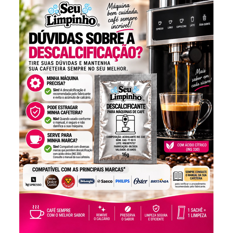 Descalcificante Cafeteira Nespresso Dolce Gusto 3 Corações Saeco Philips Oster 16g