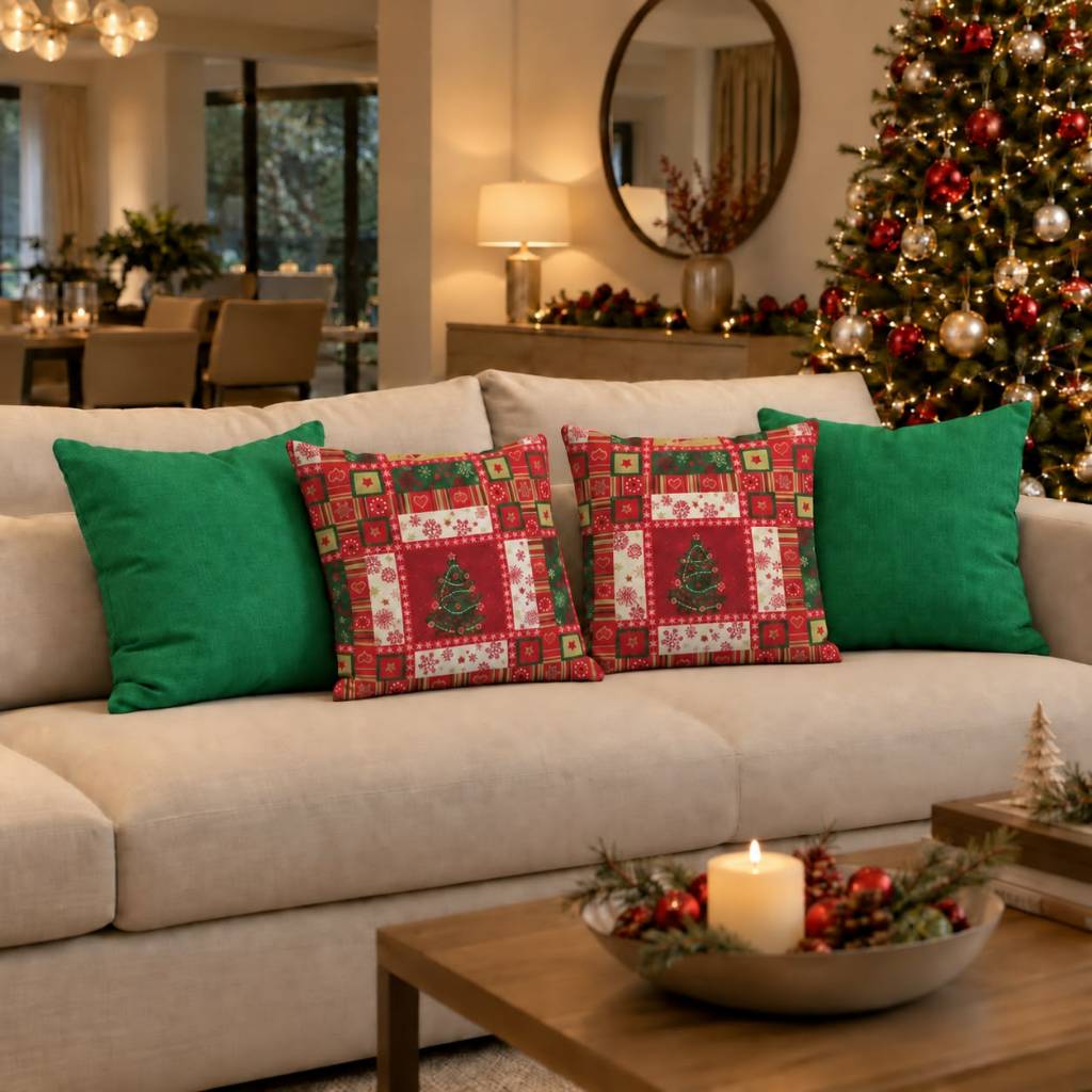 kit 4 Capas de  Almofadas Decorativas 45x45 Estampas  Natalinas  Almofada Poltrona Sofá Sala  Feliz Natal