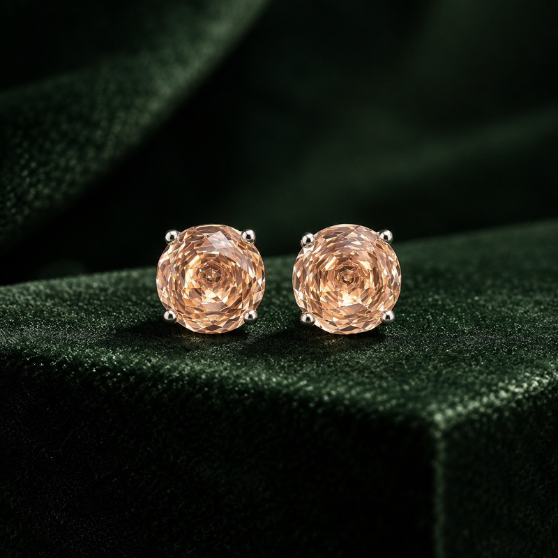 Brinco Feminino Rose Cut Caixa Alta Citrino 8mm em Prata 925 Elegante