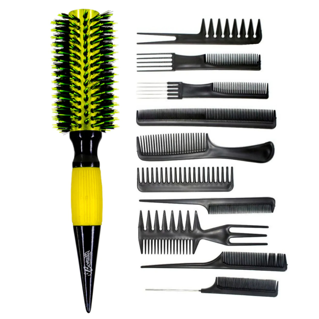 Escova 55mm + 10 Pentes Profissional Thermal Metallic Amarelo