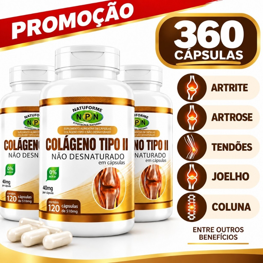 Colágeno Tipo 2 Não Desnaturado 120 Cápsulas Suplemento Alimentar Para Articulações - ENVIO RÁPIDO