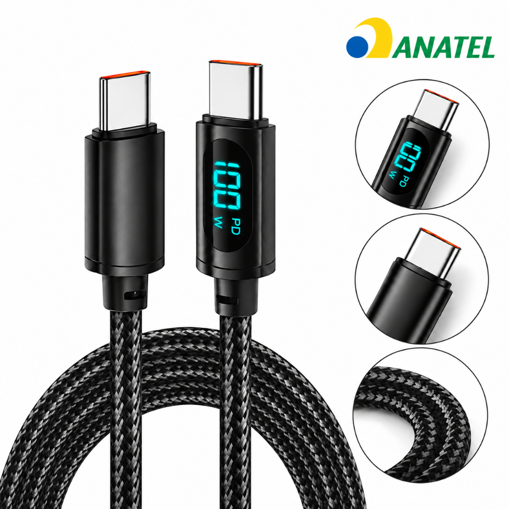 Cabo Tipo C Lightning 35W para iPhone USB-C 1 Metro Eletromex