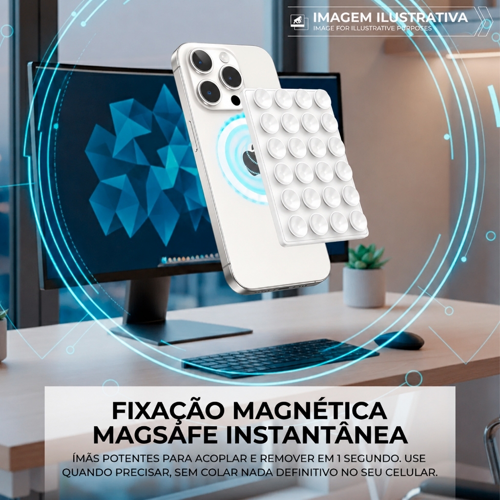 Gshield Suporte Traseiro de Ventosa com Base Magnética para Celular em Silicone com Magsafe, Branca (10x6,5x0,6) — imagem 2 de 2