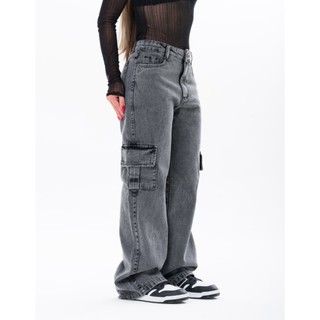 Calça Cargo Jeans Grafite Premium Confortável Cintura Alta Empina Bumbum
