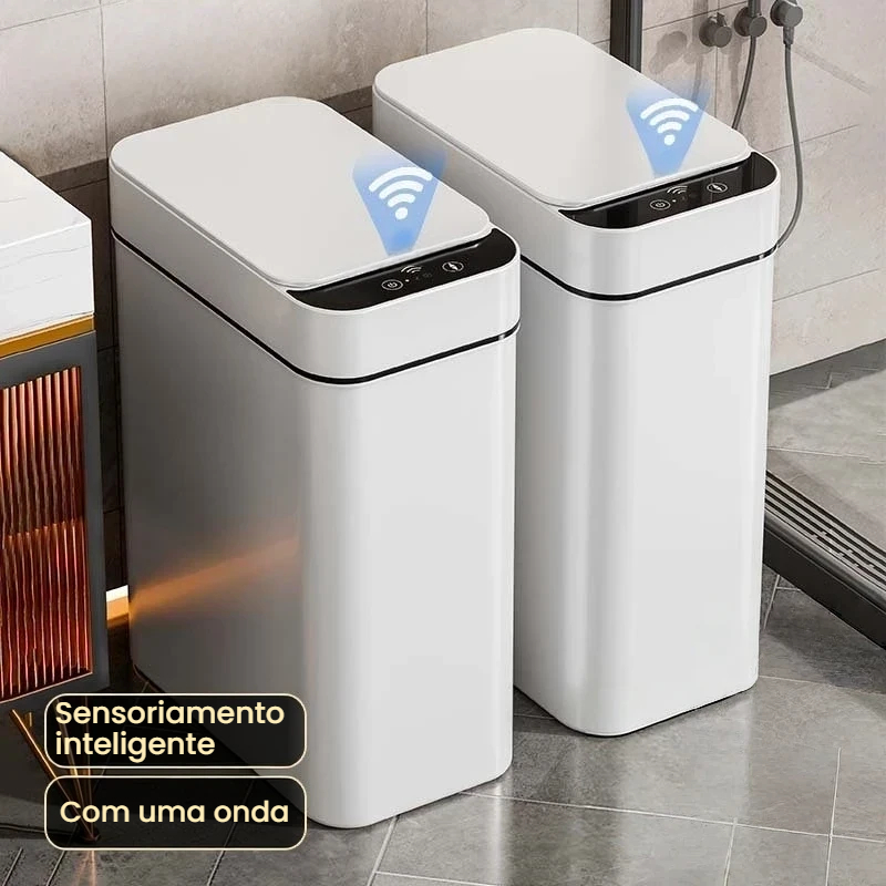 Lixeira Inteligente Automática com Sensor de Movimento Tampa Sem Toque para Banheiro Cozinha e Escritório Branca