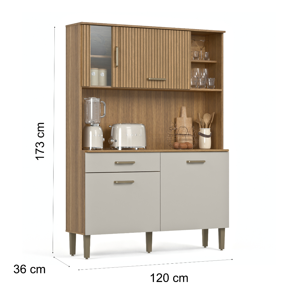 Armário Cozinha Completa Grande 4 Portas e 1 Gaveta Compacta Com Balcão E Aéreo com Com Detalhe em Vidro Verona · foto 2