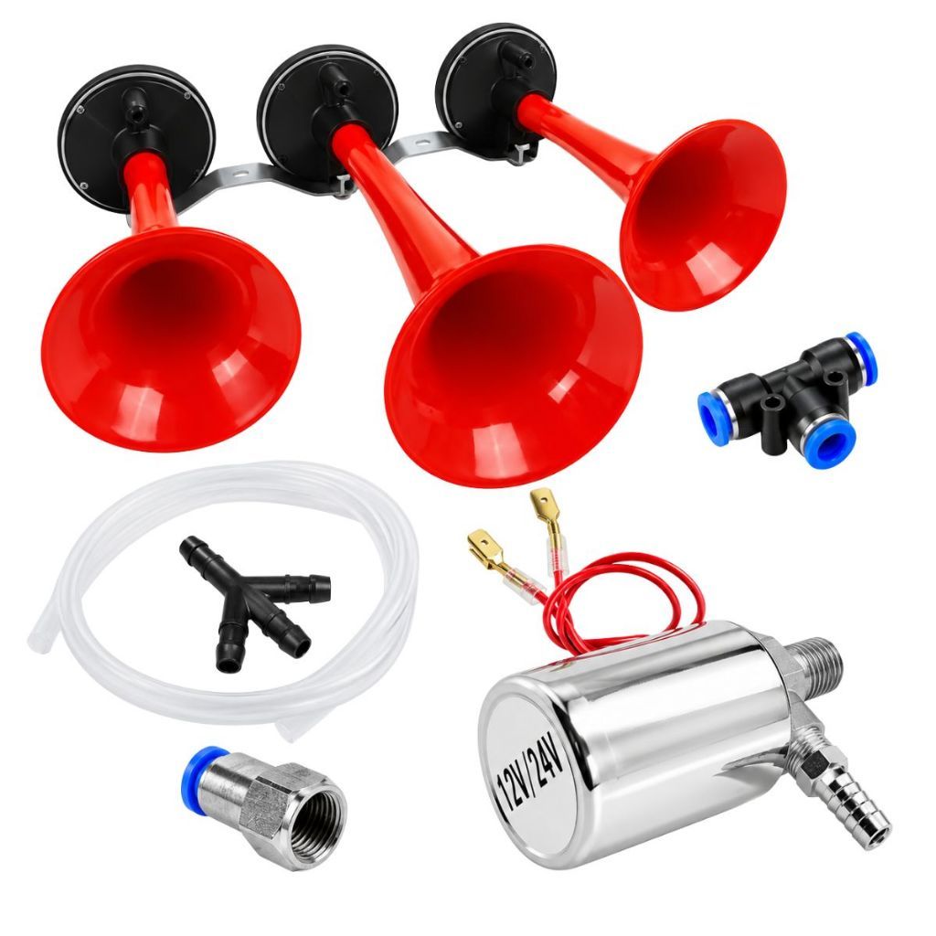 Buzina ar Caminhão 3 Corneta Verdureira Com válvula Solenoide 12v