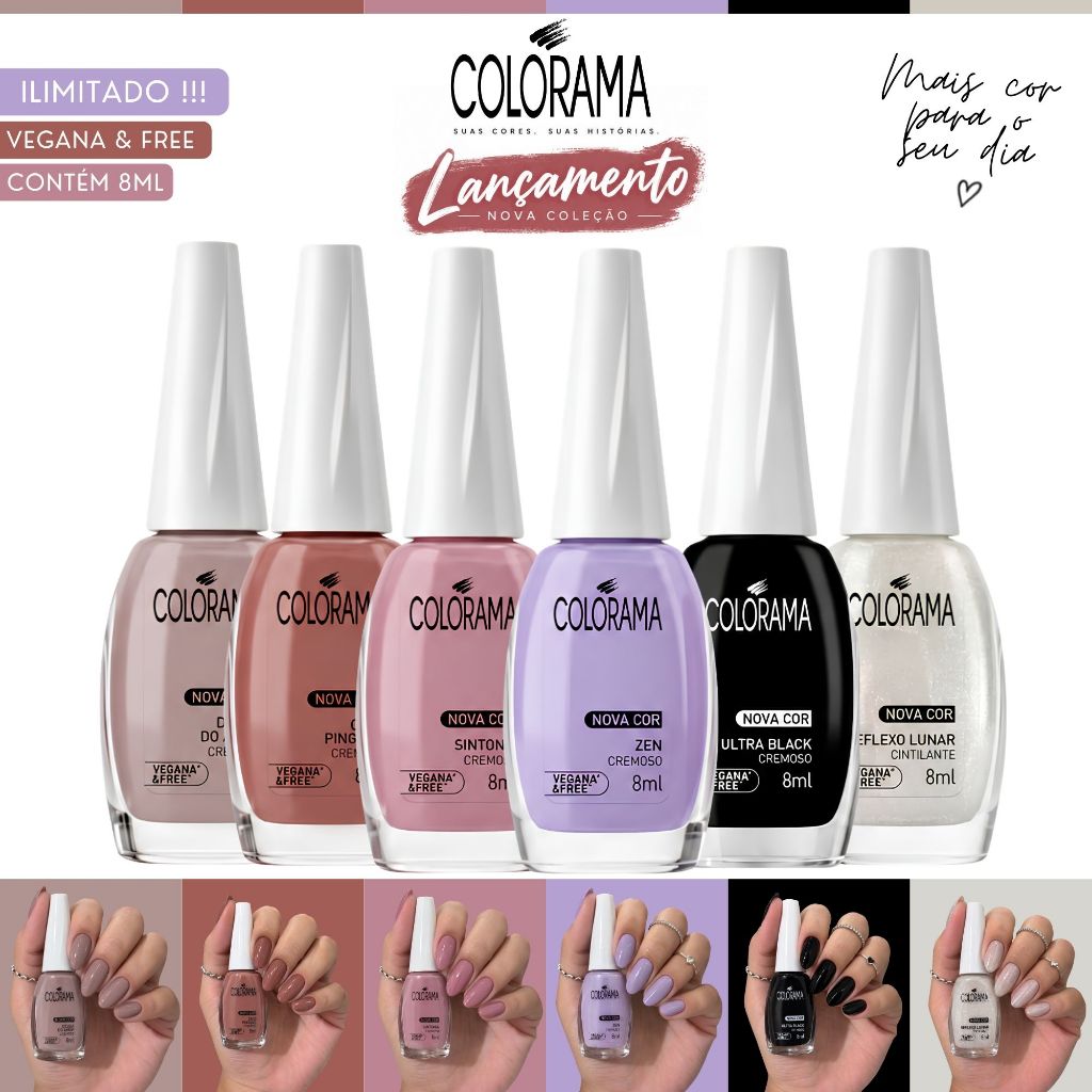 Box Kit Esmaltes Colorama Nova Coleção Tons Delicados Rosa Rose Nude Lilás 8ml — imagem 2 de 2