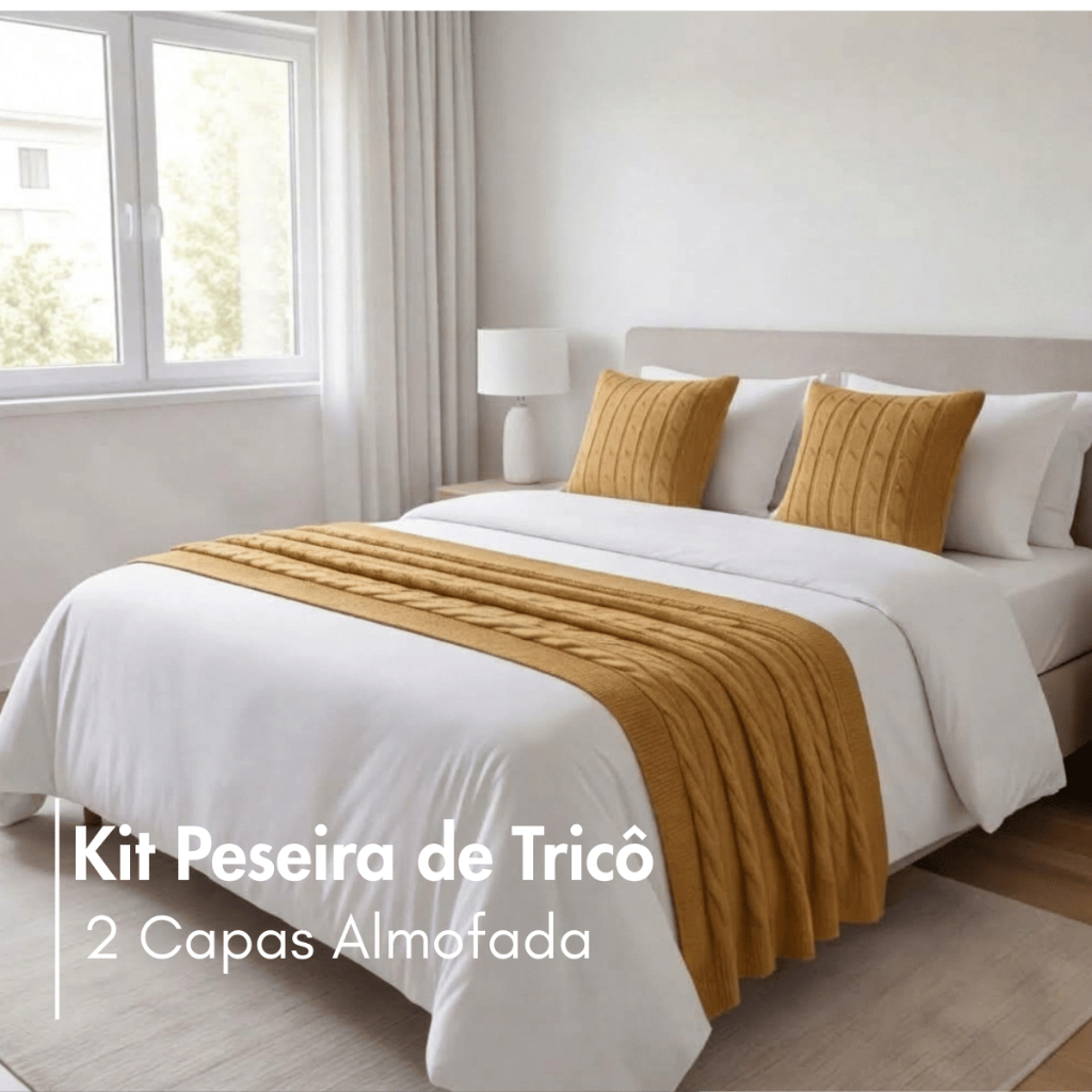 Kit Peseira em Tricô com Capas de Almofada Elegantes para Quarto Sala Sofá Decoração Moderna