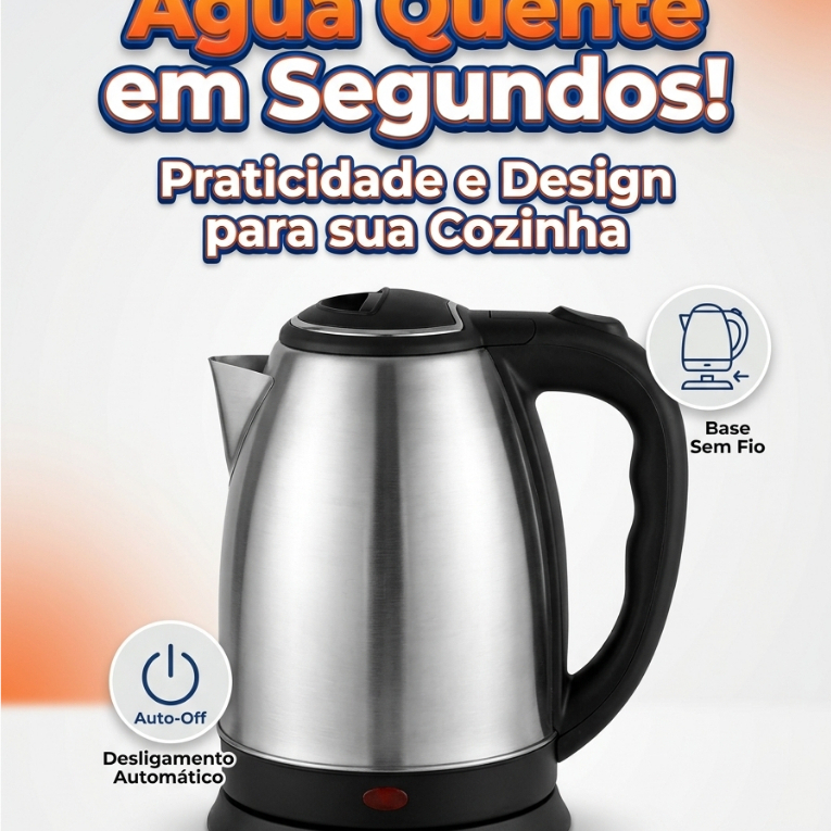Chaleira Elétrica em Inox 2 Litros Trava de Segurança Desligamento Automático 127v