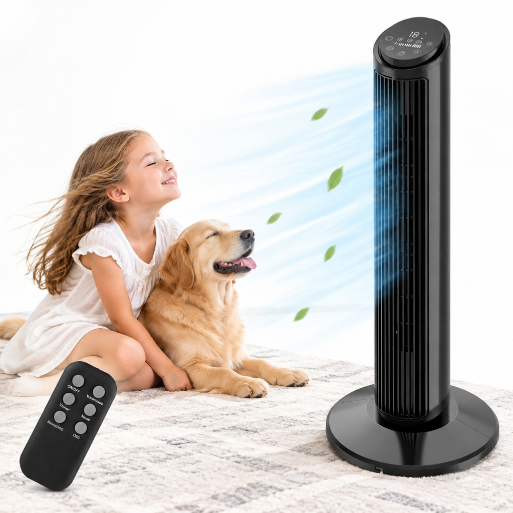 Ventilador De Torre Silencioso Hivento Com Controle Remoto Tela Led 3 Velocidades, Oscilação de 70°, Timer de 15h, 127V
