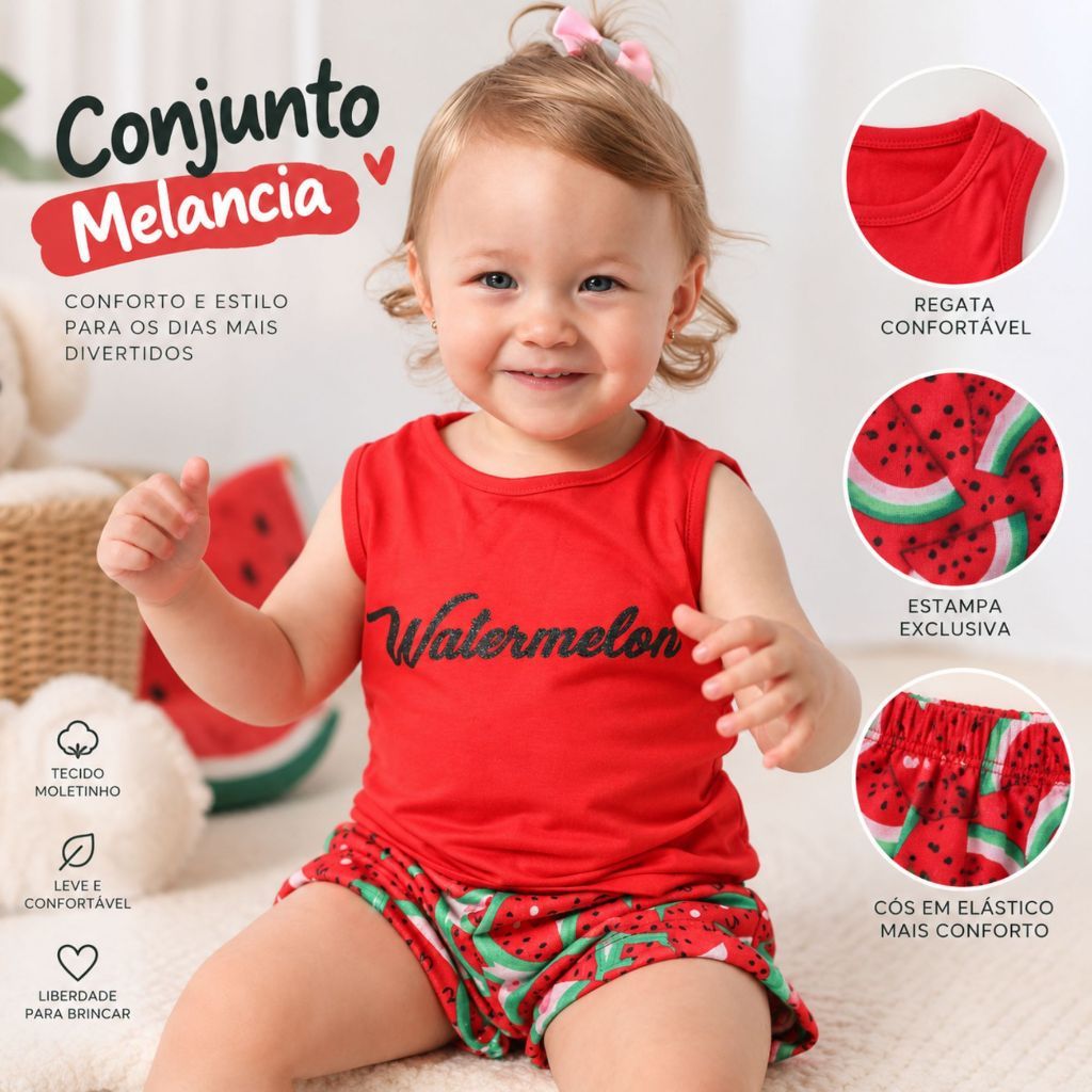 Conjunto Infantil Menina Blusa e Short Moletinho Verão Confortável Estampado