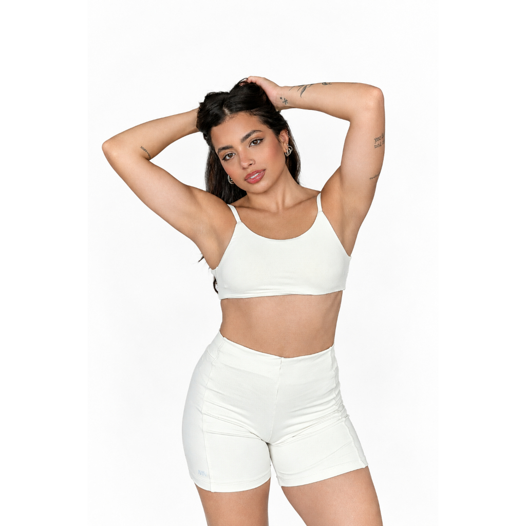 Conjunto Academia Short e Top Costas Nua Poliamida Corrida Roupa de Treino Feminina Zero Transparência