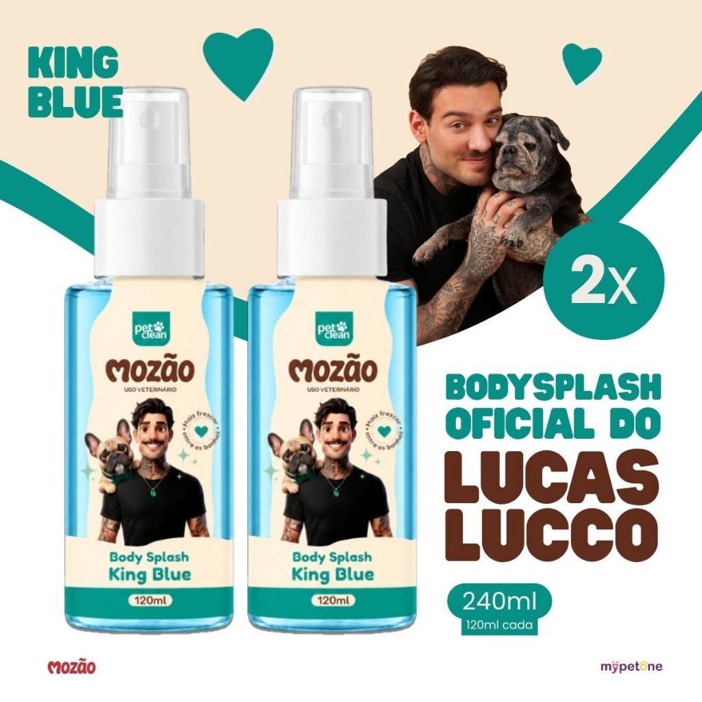 Kit 2 Body Splash Pet King Blue 120ml Mozão Lucas Lucco - Perfume Colônia Para Cães e Gatos Spray