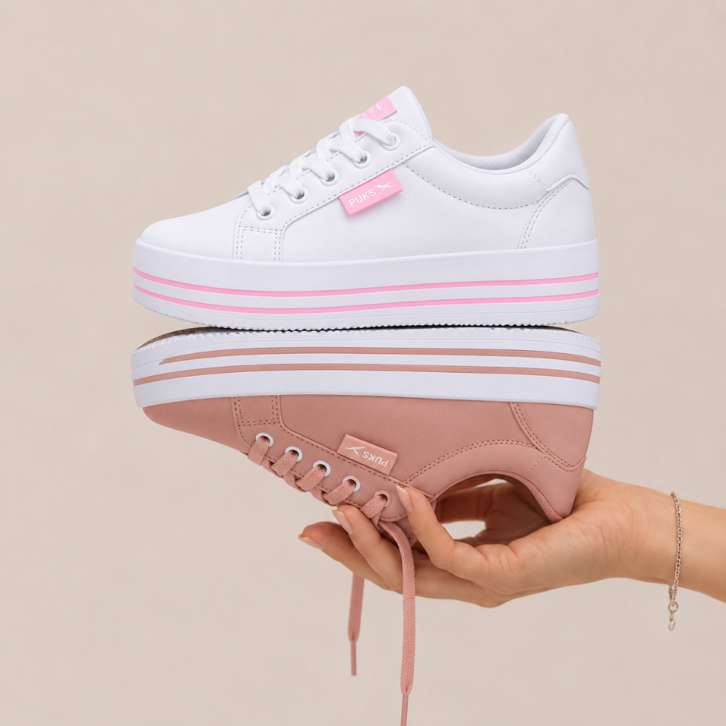 Kit 2 Tênis Plataforma Feminino com Solado Branco Calçados Sintético Rosa e Branco