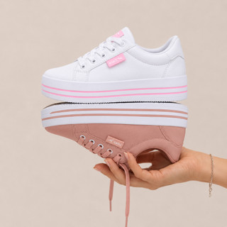 Kit 2 Tênis Plataforma Feminino com Solado Branco Calçados Sintético Rosa e Branco