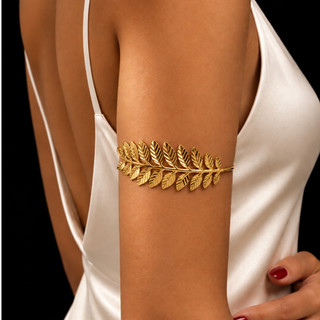 Bracelete de Braço Olimpo Dourado Folhas Ajustável