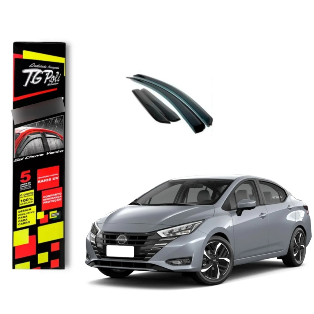 Calha de Chuva Nissan Versa 2021 a 2027 TG Poli Defletor 4 portas Protetor Janelas Fumê