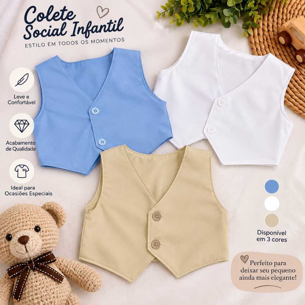Colete Social Infantil em Gabardine  para bebe criança infantil