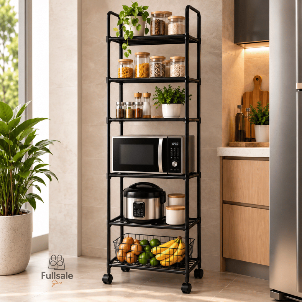 Estante Multiuso em Metal 6 Níveis com Rodinhas Prateleira Organizadora Móvel para Cozinha Banheiro Quarto Lavanderia