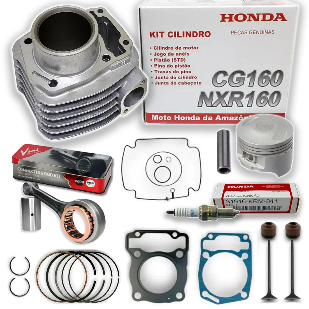 Kit Cilindro Motor 160 COMPLETO CG Titan Fan Bros - Original Honda - 06121-KVS-305 com Kit Brindes