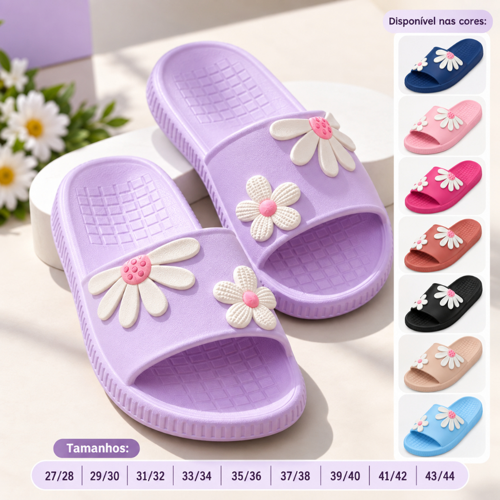 Chinelo Nuvem Slide Juvenil Adulto Menina de Flores Leve e Confortavel Feminino Antederrapante Macio