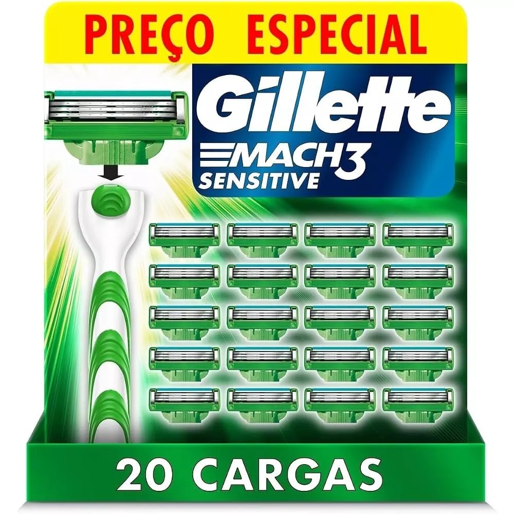 Gillette Mach3 Sensitive - Carga para Aparelho de Barbear, 20 unidades Refil NÃO ACOMPANHA O CABO