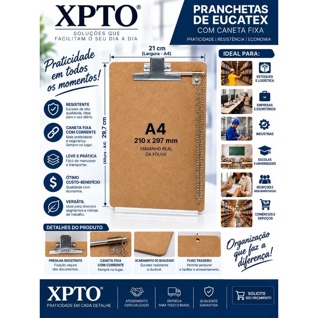 prancheta com caneta fixa de eucatex