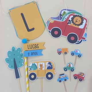 kit festa animais e carrinhos/kit só um bolinho animais e carrinhos/kit decoração animais e carrinhos