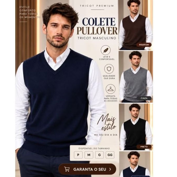 Colete Masculino Pullover Tricot Premium Elegante Sofisticação e Versatilidade