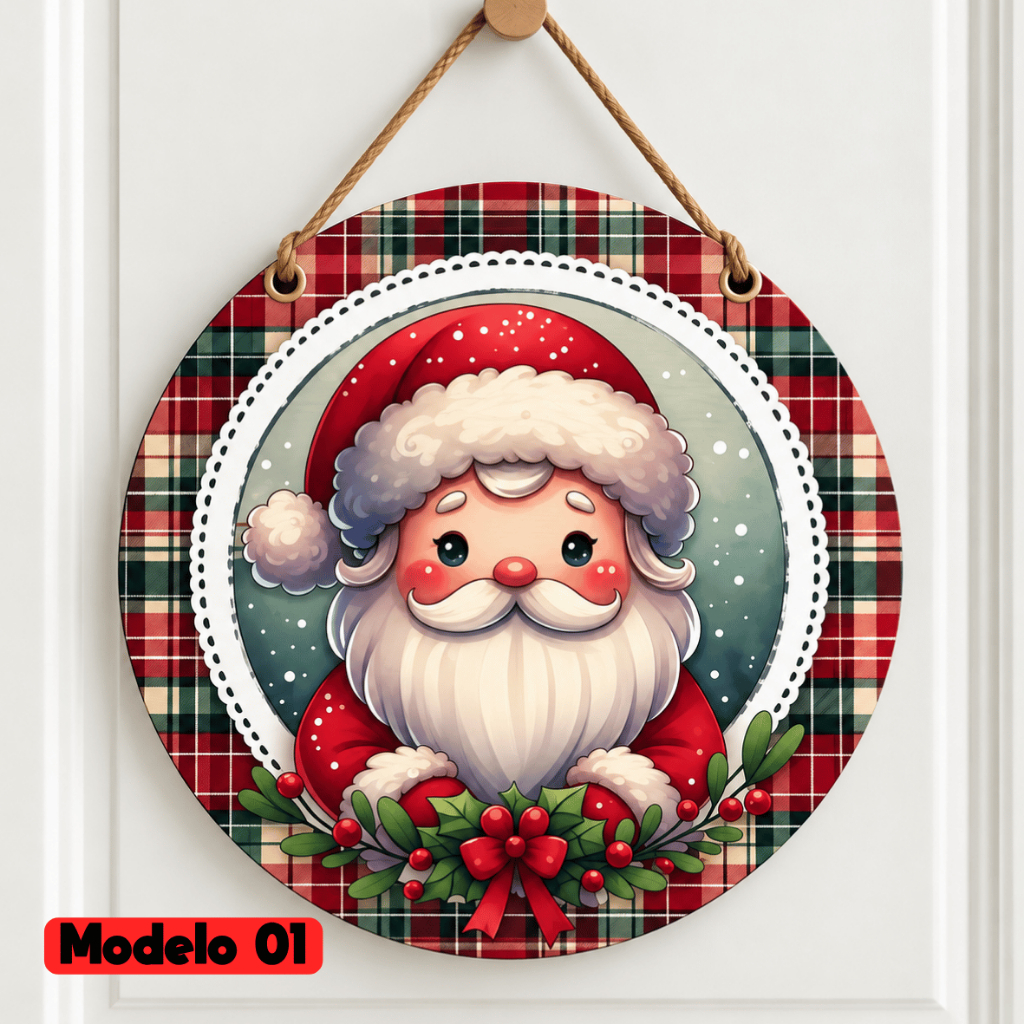 Enfeite/Guirlanda de Natal para Porta MDF 20x20cm com Cordinha | Enfeite Natalino Papai Noel | Decoração Feliz Natal