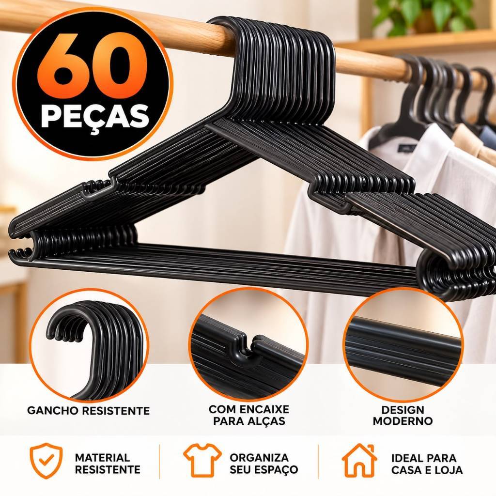 Kit 60 cabides adulto preto