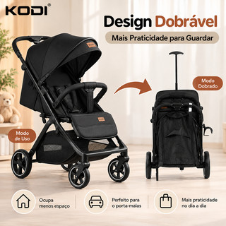 Carrinho de Bebê KODI Dobrável Preto com Capacho e Bolsa de Armazenamento