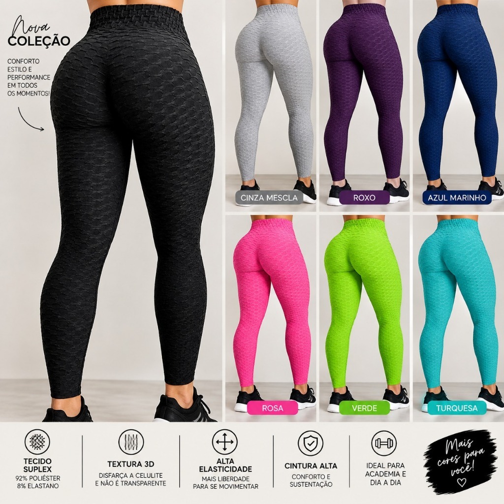 Legging Bolha Suplex Cós Alto Empina Bumbum Fitness Academia legue suplex textura Flocada Leg Cintura alta qualidade 3D