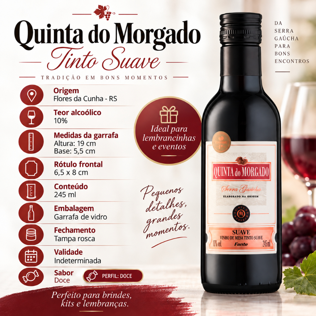 Mini Vinho Quinta do Morgado 245ml Suave Seco Doce Brinde Lembrancinhas Atacado Casamentos — imagem 2 de 2