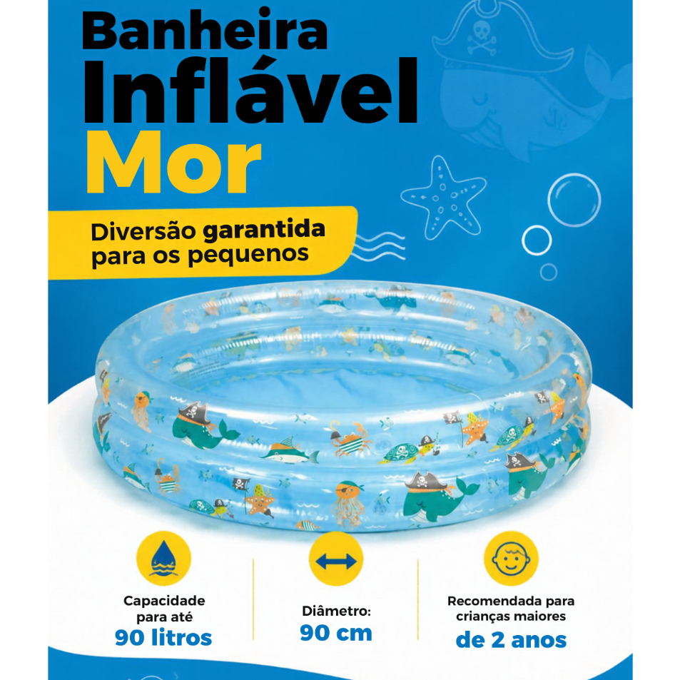 Piscina Piscininha Infantil Banheira Mor Estampada Fundo Do Mar 90 L menino menina