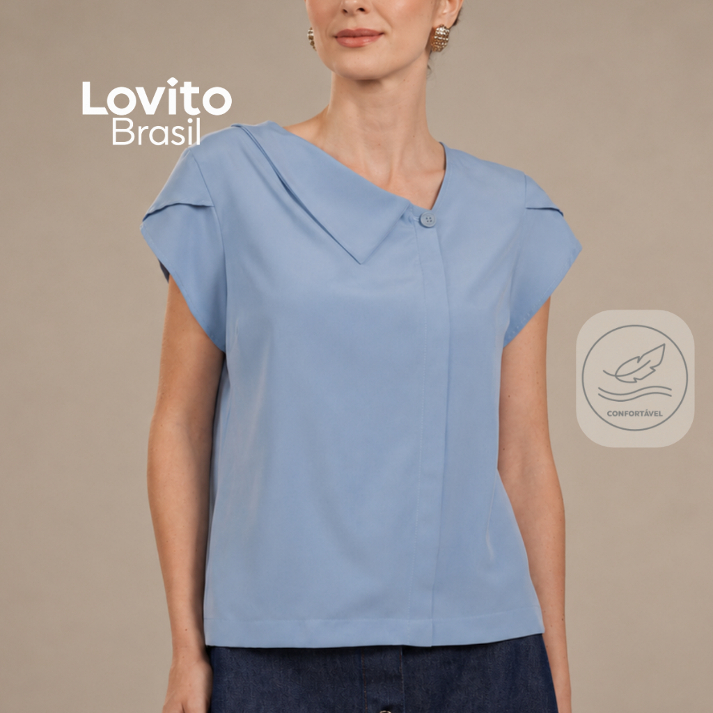 Lovito Blusa Feminina Modesta Manga Curta BLB20372067