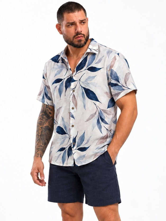 Camisa Masculina Manga Curta Estampada Florida Praia Verao Floral Estilosa Exclusiva Premium