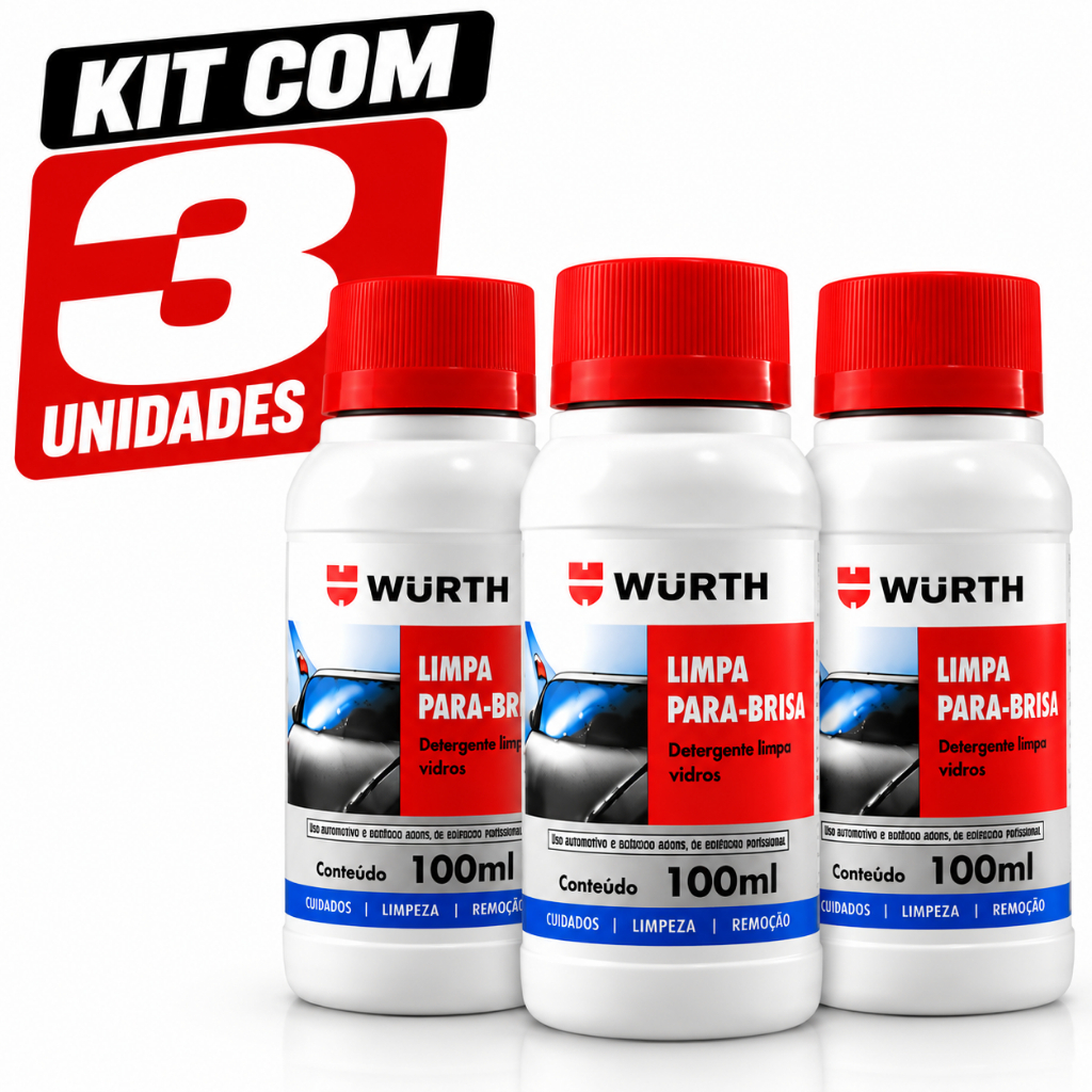 Kit 3 Limpa Para-Brisa Wurth 100ml Detergente Limpa Vidros Concentrado Para Reservatório Automotivo