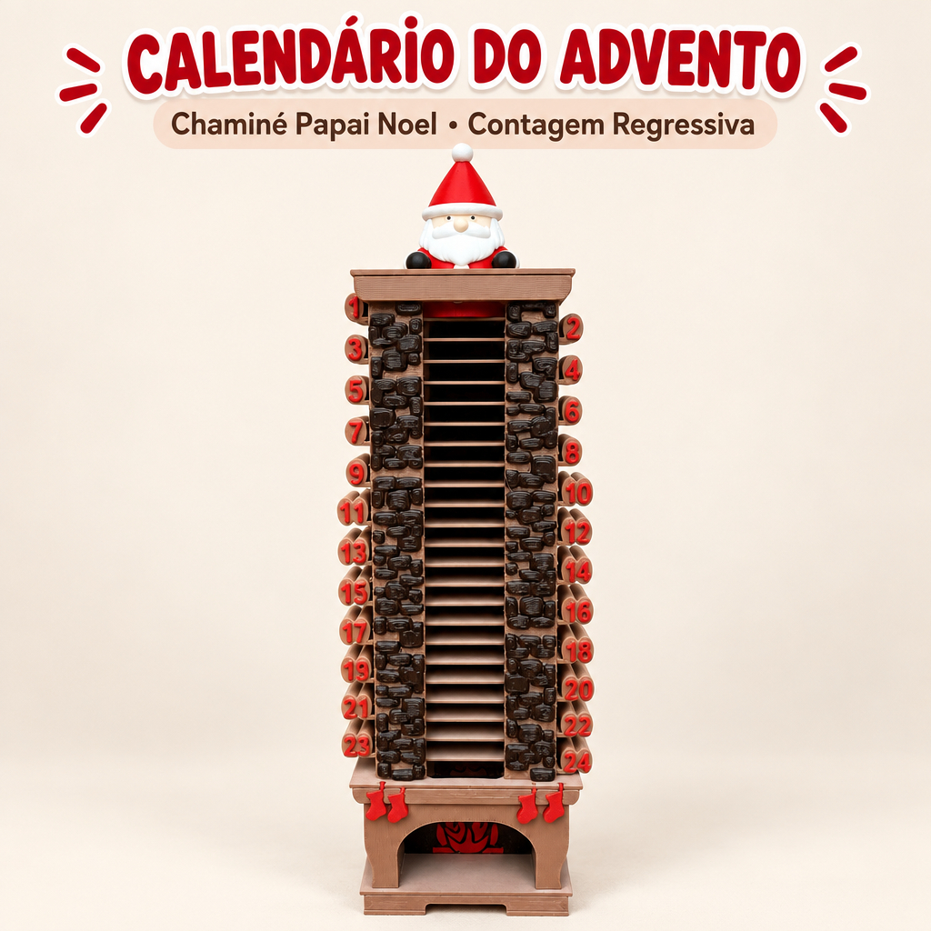 Calendário do Advento Interativo Chaminé Papai Noel Contagem Regressiva Decoração Natal