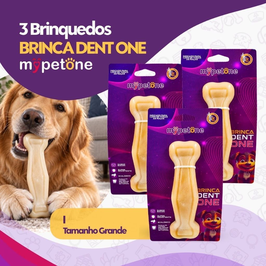 Kit 3 Brinquedo Osso Bamboo Brinca Dent One Sabor Bacon - I - Grande