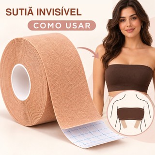 Fita Levanta Seios Boob Tape 5m Adesiva Alta Sustentação Sutiã Invisível para Decote Vestido sem Alças