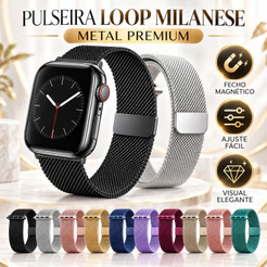 Pulseira Loop Milanese Para Smartwatch Apple Watch Magnética 49mm 46mm 45 44 42 41 40 38 Metal Series Ultra SE SE2 SE3