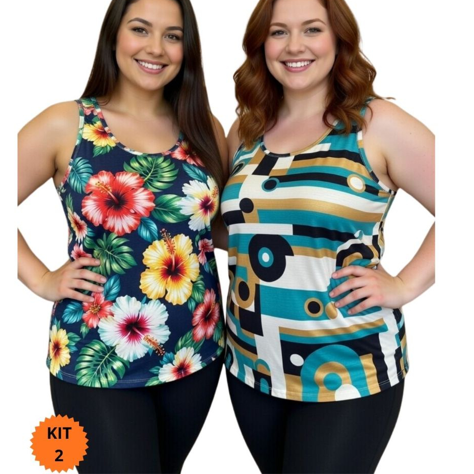 Kit 2 Blusas Femininas Liganete Plus Size G1 e G2 | Estampas Variadas