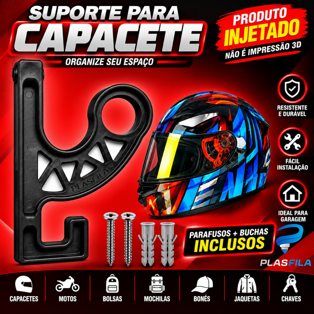 Suporte Capacete Parede Gancho Moto Bike Organizador Porta Capacete Chaves Mochila Jaqueta Chapéu Resistente Injetado